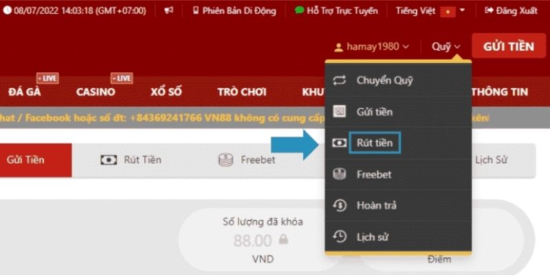 Thành viên cần phải chọn mục “Quỹ” trước khi thực hiện lệnh thanh toán